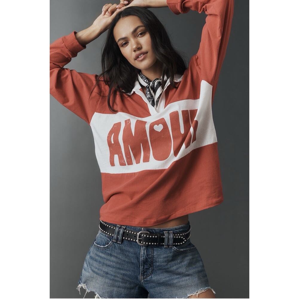 NWT Letluv for Anthropologie Amour Rugby Top SOLD OUT! SZ Large